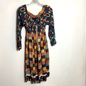 A Common Thread Silk Retro 60s/70s print dress small long sleeve